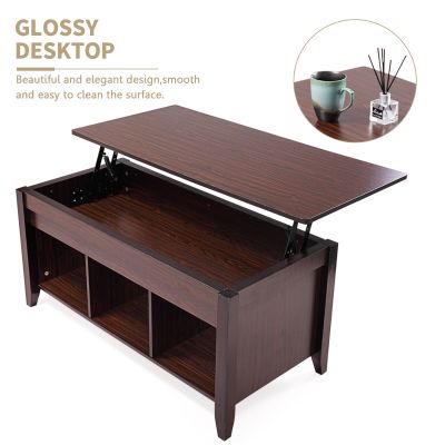 3-shelf Solid Wood Walnut Lift Top Coffee Table