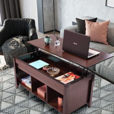 3-shelf Solid Wood Walnut Lift Top Coffee Table