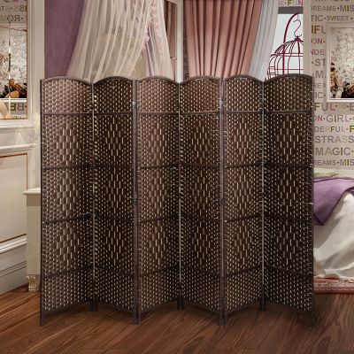 Brown 6-Panel Hand-Woven Design Room Divider Privacy Screen