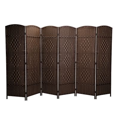 Brown 6-Panel Hand-Woven Design Room Divider Privacy Screen