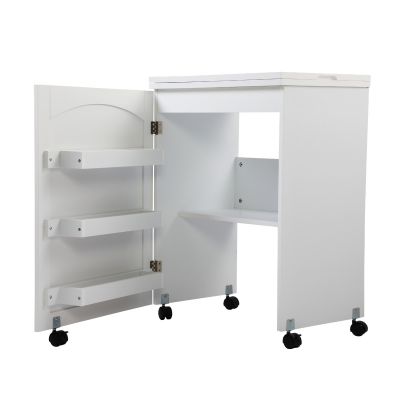 Moving White Foldable Sewing Table W/Cabinet