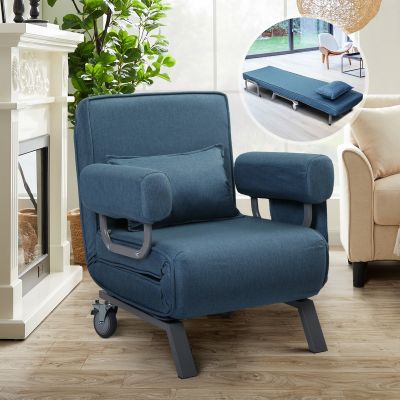 Light Blue 3-In-1 Convertible Sofa Bed Chair With 2 Caster