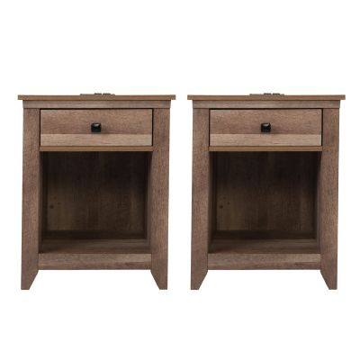 Farmhouse Nightstand Set of 2 Bedside Table with USB Charging Station Wood Storage Cabinet for Home Bedroom