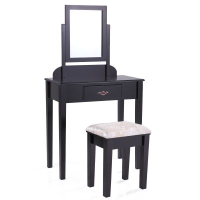 Rectangular Mirrored Black Makeup Vanity Dresser Organization