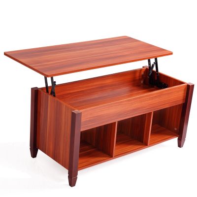 Dark-Wood Square Pop Up Coffee Table W/Storage