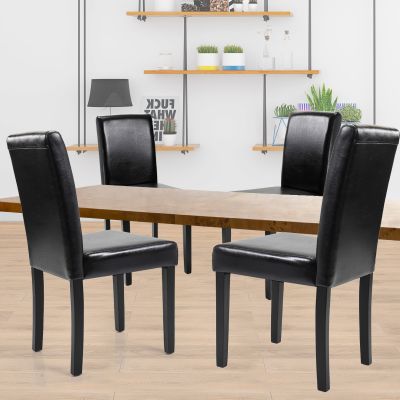 4 Pcs Black Faux Leather Dining Room Chair W/Wood Leg