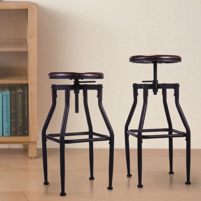 Swivel Metal and Wood Backless Bar Counter Stool