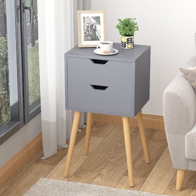 Cloud Gray Painting 2-Drawer Nightstand on Wood Stand
