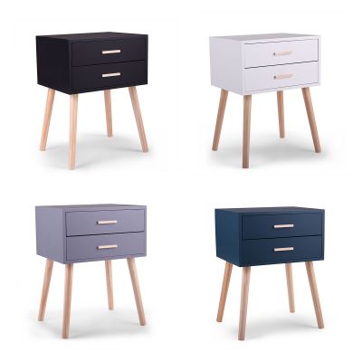 Minimalist Two Drawer Nightstand with Wooden Legs Set of Two
