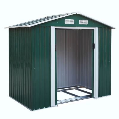 7 x 4 ft Outdoor Steel Storage Shed, Lawn Equipment Tool Organizer for Backyard Garden w/ Reinforced Roof, Vents, Lockable Sliding Door