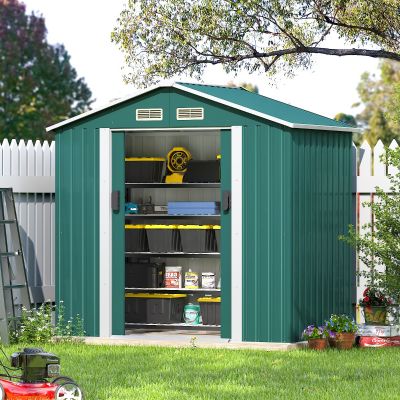 4.2’x7’ Shed Metal Outdoor Storage Shed, Lawn Equipment Tool Organizer for Garden Patio Backyard with Vents, Lockable Sliding Door, 3 Colors