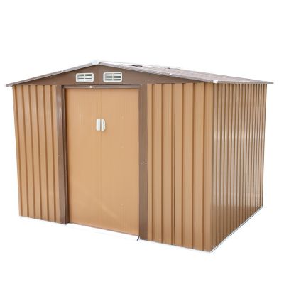 8x6 ft Large Metal Outdoor Storage Shed for Garden Tools, Coffee Brown