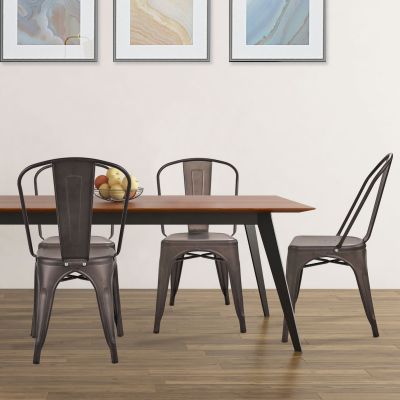 4 pcs Metal Stackable Dining Chairs W/Slatback