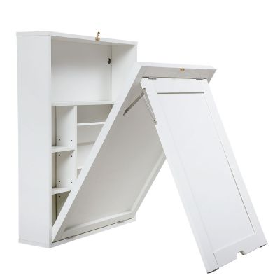 32” White Wood Wall Mounted Fold Down Desk