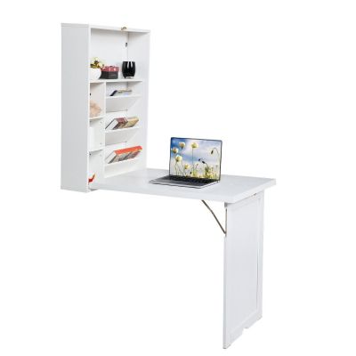 32” White Wood Wall Mounted Fold Down Desk