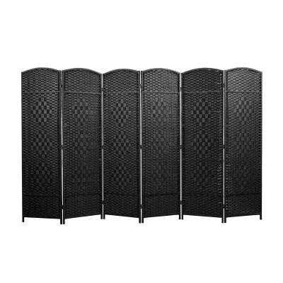 Black 6-Panel Hand-Woven Design Room Divider Privacy Screen