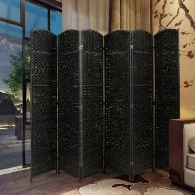 Black 6-Panel Hand-Woven Design Room Divider Privacy Screen