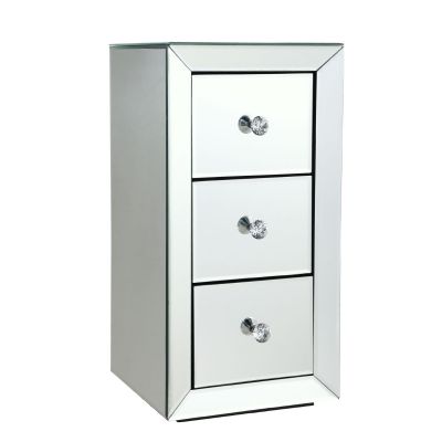 3-Drawer Mirrored Nightstand Bedside Table with Crystal Diamond Inlay Glamour Style