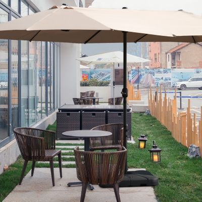 Outdoor Patio Backyard Double-Sided Offset Umbrella, Khaki