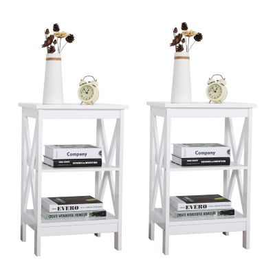 White Wood 3 Tier Square Side Table Set of 2