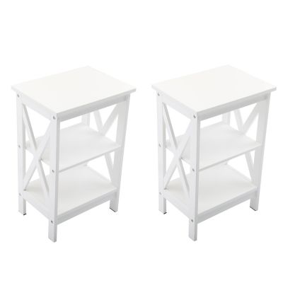 White Wood 3 Tier Square Side Table Set of 2