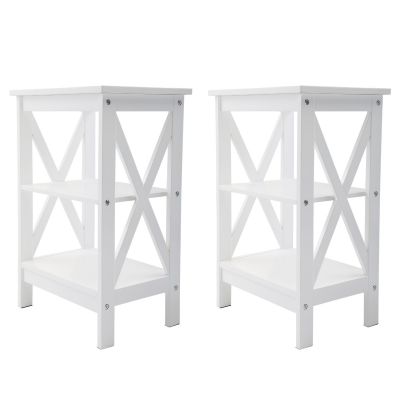 White Wood 3 Tier Square Side Table Set of 2