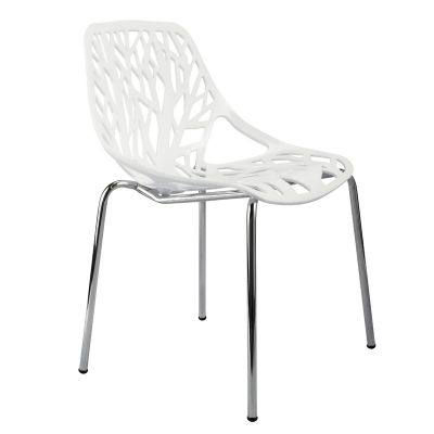 Stackable White Dining Chair with Cut-outs Tree Design 6pcs