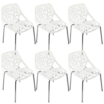Stackable White Dining Chair with Cut-outs Tree Design 6pcs