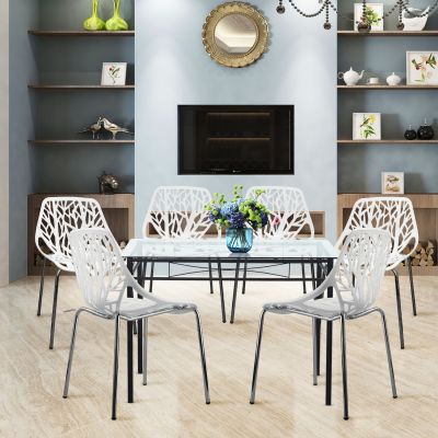 Stackable White Dining Chair with Cut-outs Tree Design 6pcs