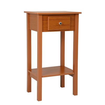 2-Tier Modern and Simple Wooden End Table Nightstand with 1 Drawer, Honey Brown