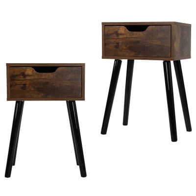 Rustic Nightstands Bed Side Table for Bedroom with Solid Wood Legs Set of 2