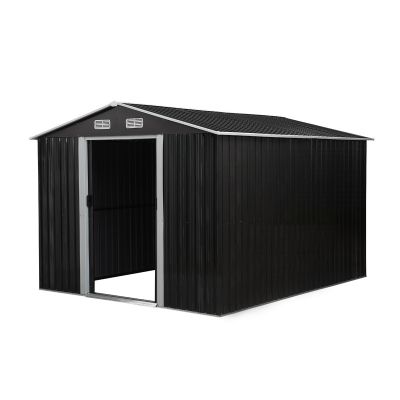 8' x 10' Outdoor Metal Storage Shed with Sliding Doors for Backyard, Charcoal Black