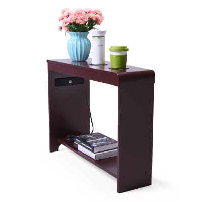 Slim Wood Chair Side Table W/Outlet, Holder