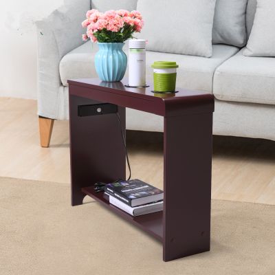 Slim Wood Chair Side Table W/Outlet, Holder