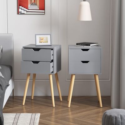 Contemporary Shagreen Gray Nightstand 2pcs