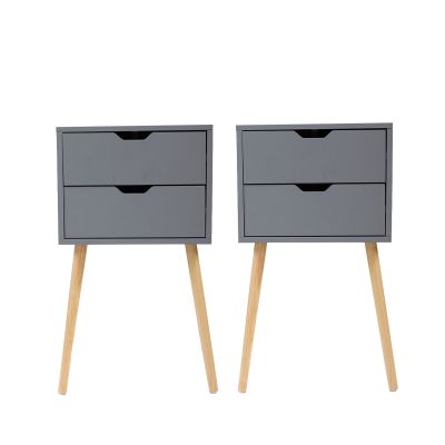 Contemporary Shagreen Gray Nightstand 2pcs