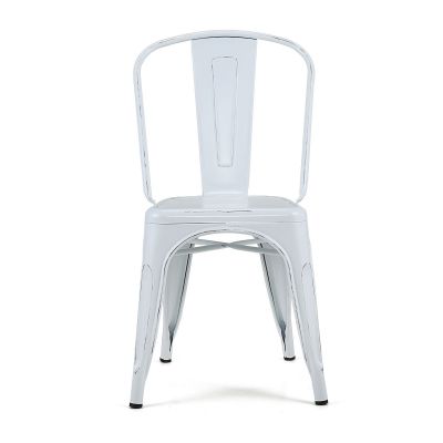 4 pcs Stacking Industrial Metal Chairs in White/Navy
