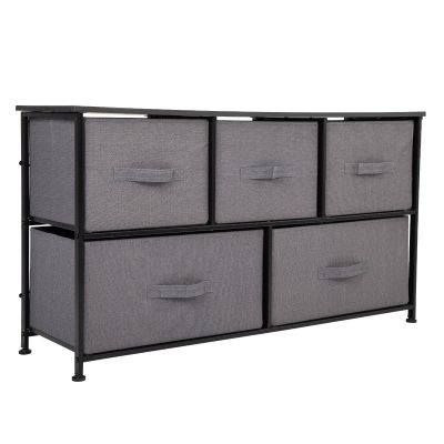 Black 2 Tier 5-Drawer Fabric Dresser Storage Chest