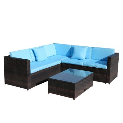 Patio Wicker Sectional Sofa Set W/Storage, Cushion
