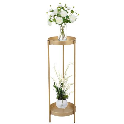 Tall Metal 2-Tier Plant Stand Potted Plant Holder Shelf with 2 Round Trays