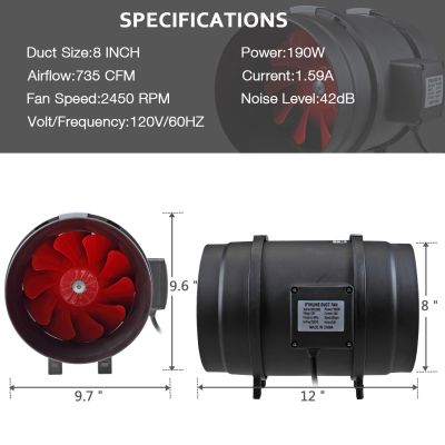 Powerful Bathroom 8” Inline Vent Duct Fan