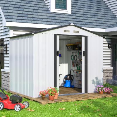 8x6 ft Shed Large Metal Outdoor Storage Shed, Lawn Equipment House with Lockable Sliding Door, Tool Organizer for Backyard Garden, 3 Colors