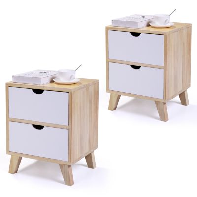 Maple Wood & White Teen Nightstand in Pairs