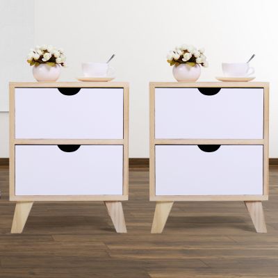 Maple Wood & White Teen Nightstand in Pairs