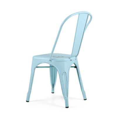 4 pcs Stacking Industrial Metal Chairs in White/Navy