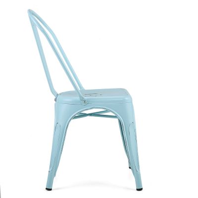 4 pcs Stacking Industrial Metal Chairs in White/Navy