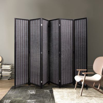 6-Panel Hand-Knitted Folding Screen with Rustic Taste and Natural Flavor