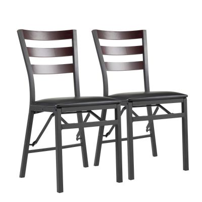 Upholstered Ladder Back Folding Chairs, 2 counts