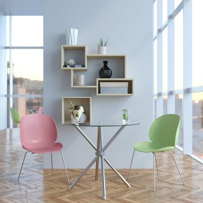 Criss Cross Leg & Glass-Top Round Dining Table