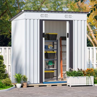 4 x 6 ft Metal Yard Tool Shed Outdoor Storage Shed with Sliding Door, White+Gray